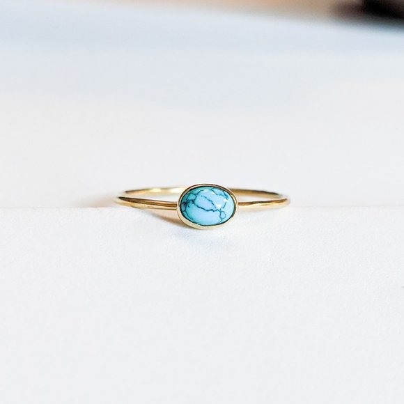 NWT Oval Turquoise & Brass Stacking Ring - Picture 3 of 4